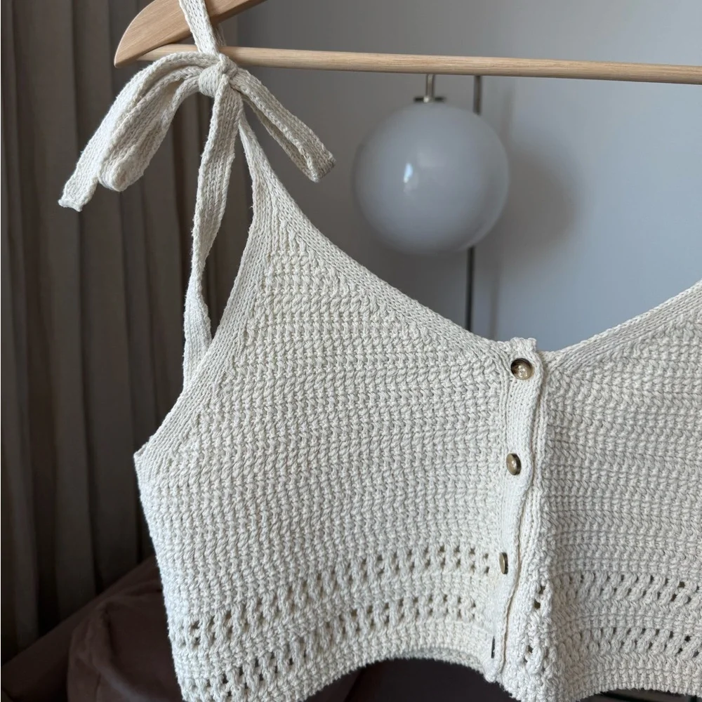 Knit Tie-Strap Top, Cream, Zara, M - Picture 2 of 6